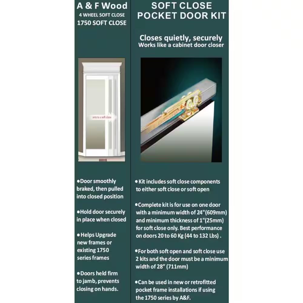 A & F Wood 1750 Soft Close or Soft Open Pocket Door Hardware Kit