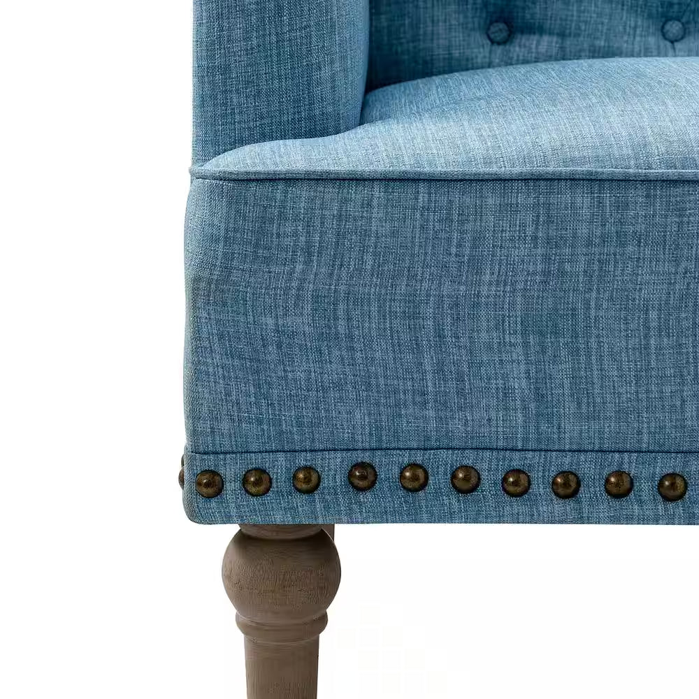 Leobarda Classic Traditional Blue Tufted Armchair with Nailhead Trim and Solid Wood Legs