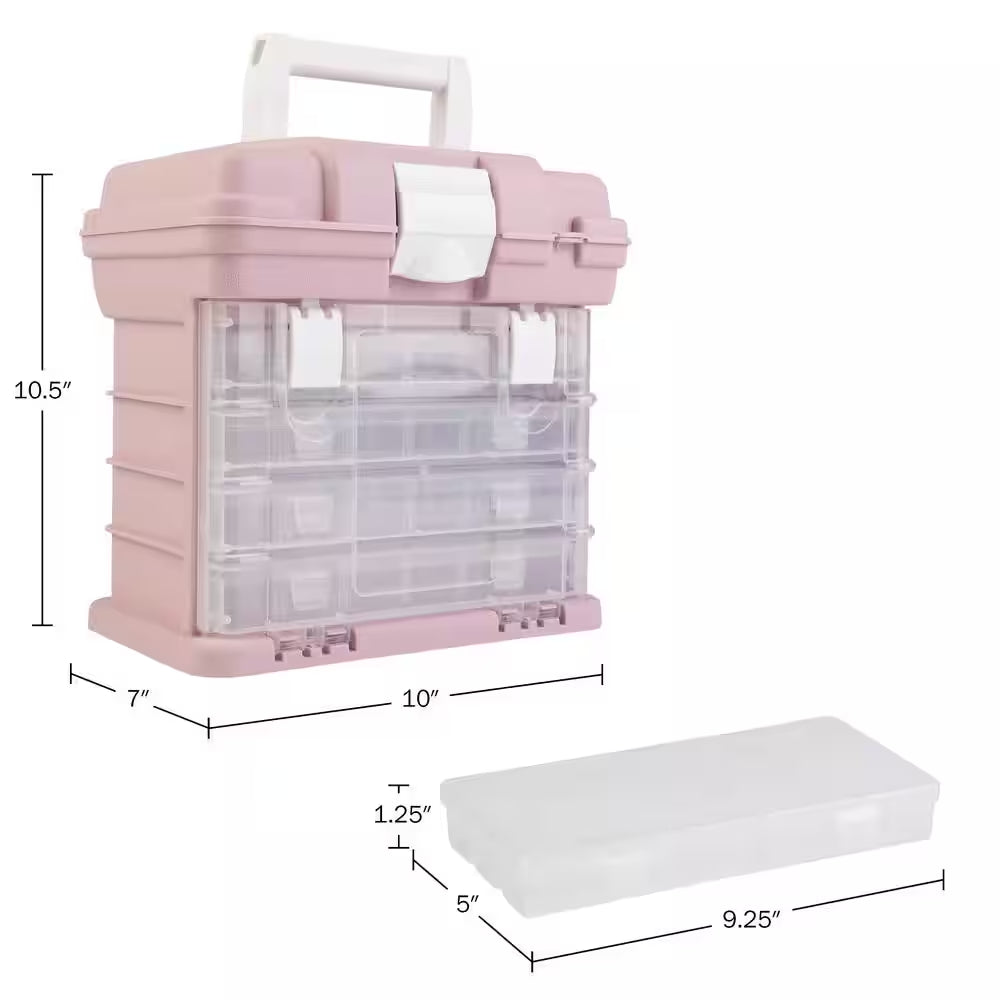 7 In. W - Pink Plastic 4 Drawer Tool Box for Hardware or Craft Supplies - Portable Tool Box