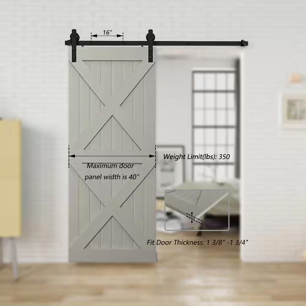 6.6 Ft./79 In. Black Sliding Barn Door Track and Hardware Kit with I-Shape Hanger for Single Door