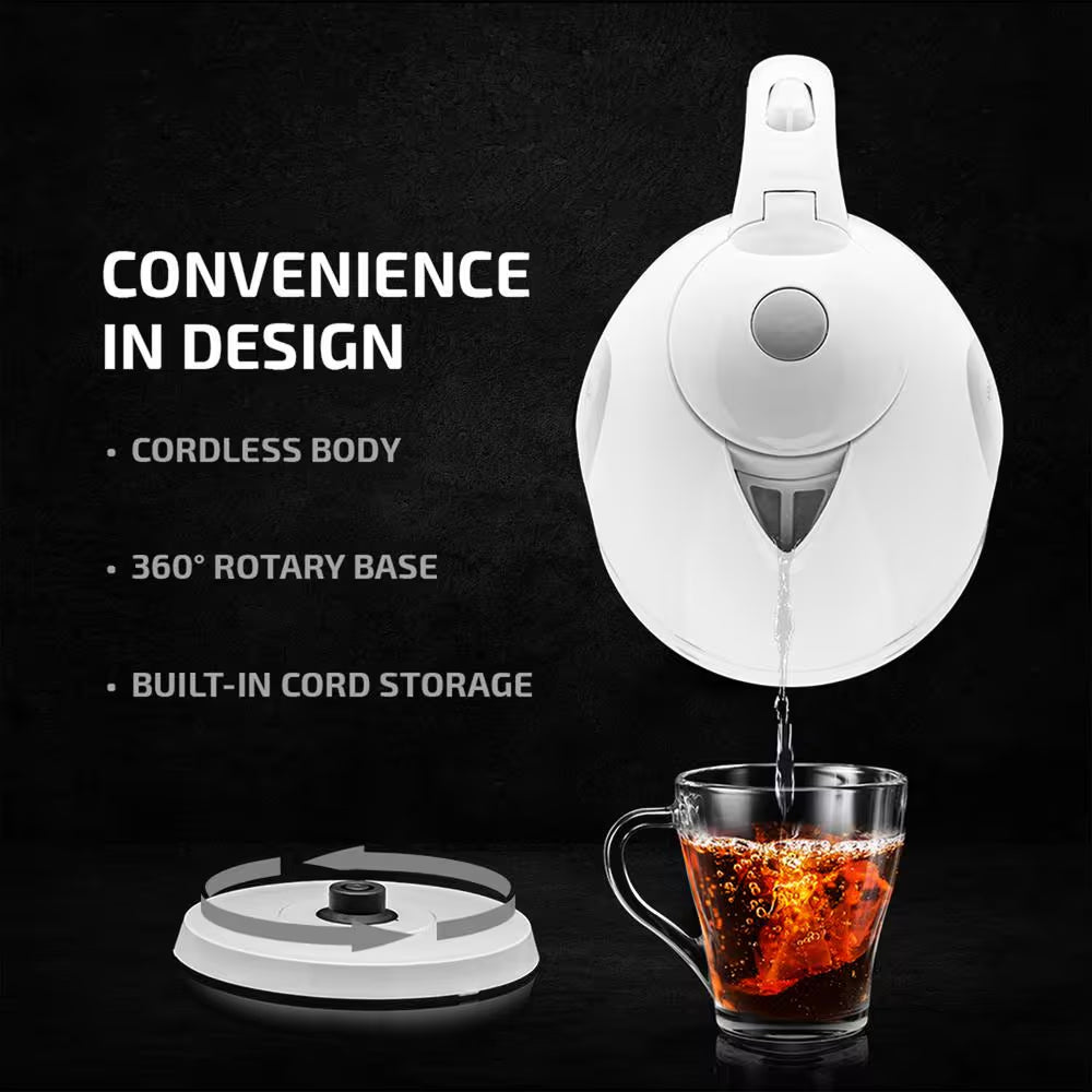 7-Cup Bpa-Free White Electric Kettle with Auto Shut off Feature, Boil-Dry Protection and Removable Filter