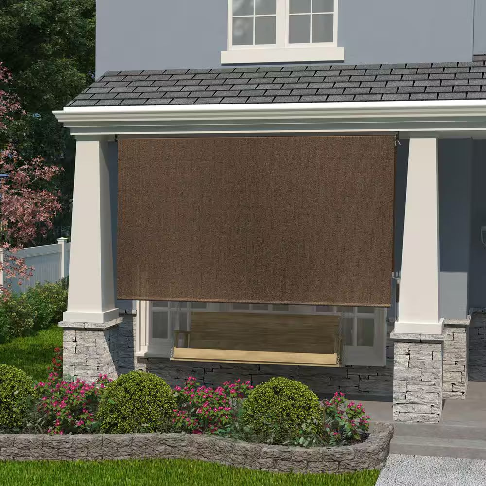 Walnut Cordless UV Blocking Fade Resistant Fabric Exterior Roller Shade 96 In. W X 96 In. L