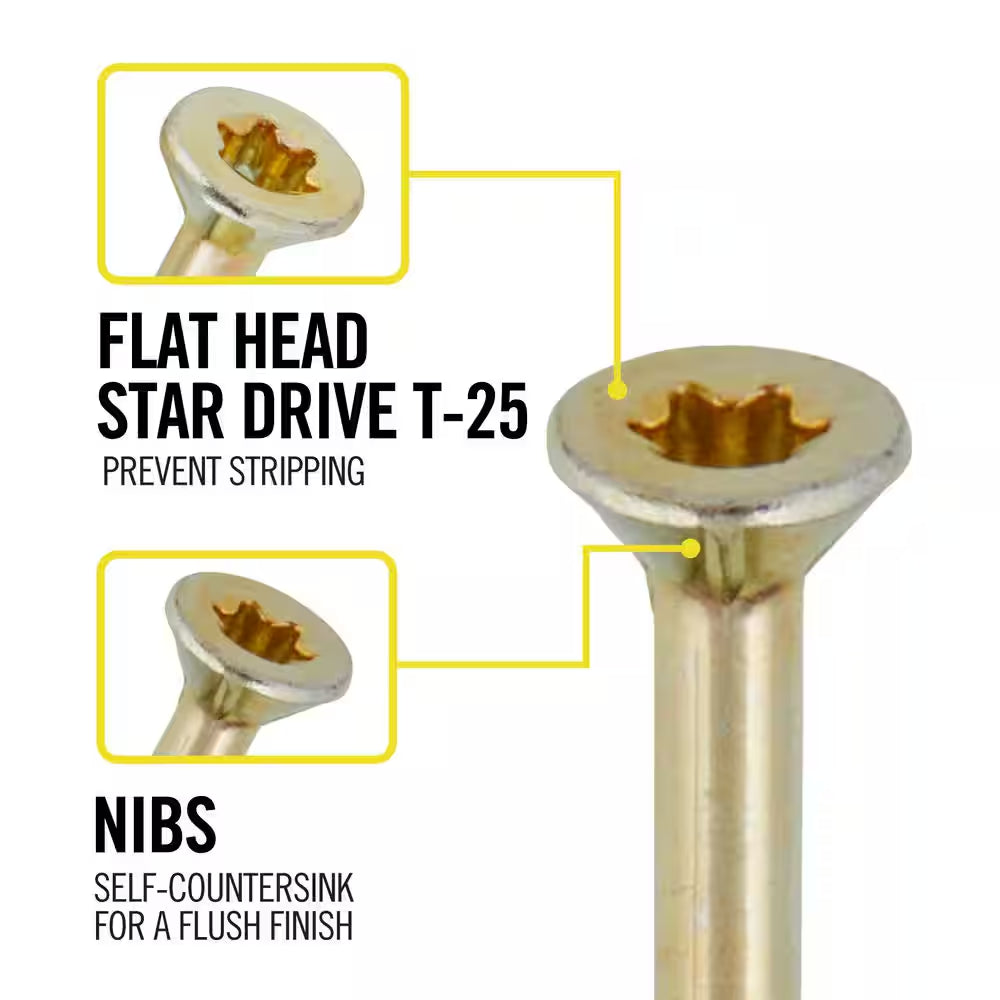 #9 X 3 In. Yellow Zinc Star Torx Drive Flat Head Wood Construction Screw (900-Piece)