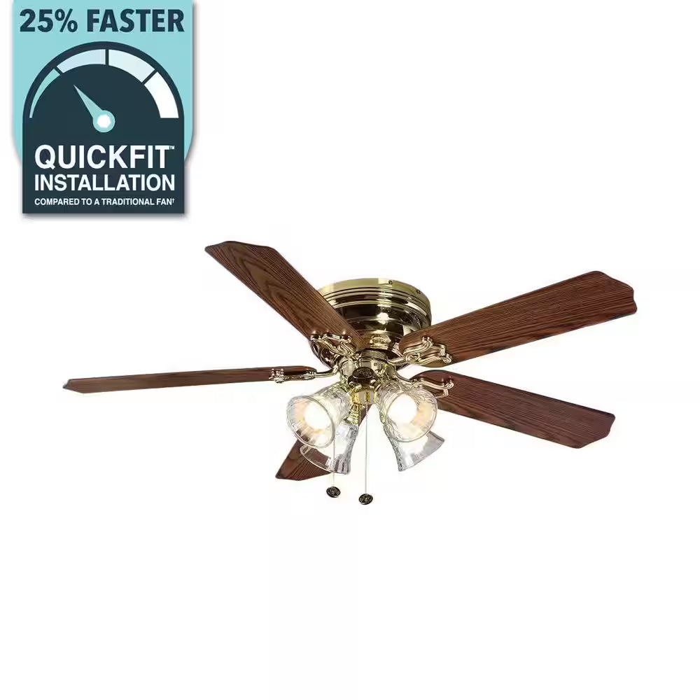Carriage House 52 In. Indoor LED Polished Brass Ceiling Fan with Light Kit, Reversible Motor and Reversible Blades