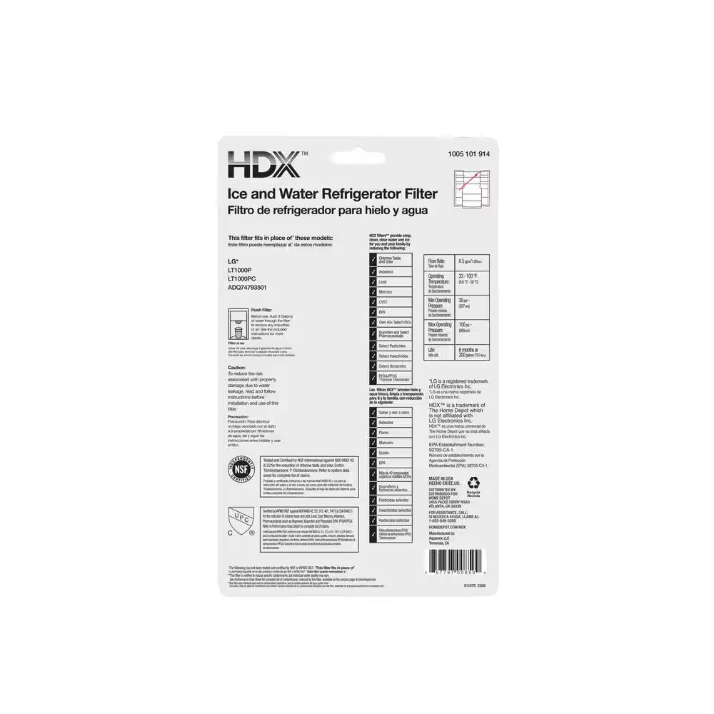 FML-5 Premium Refrigerator Water Filter Replacement Fits LG LT1000P (2-Pack)