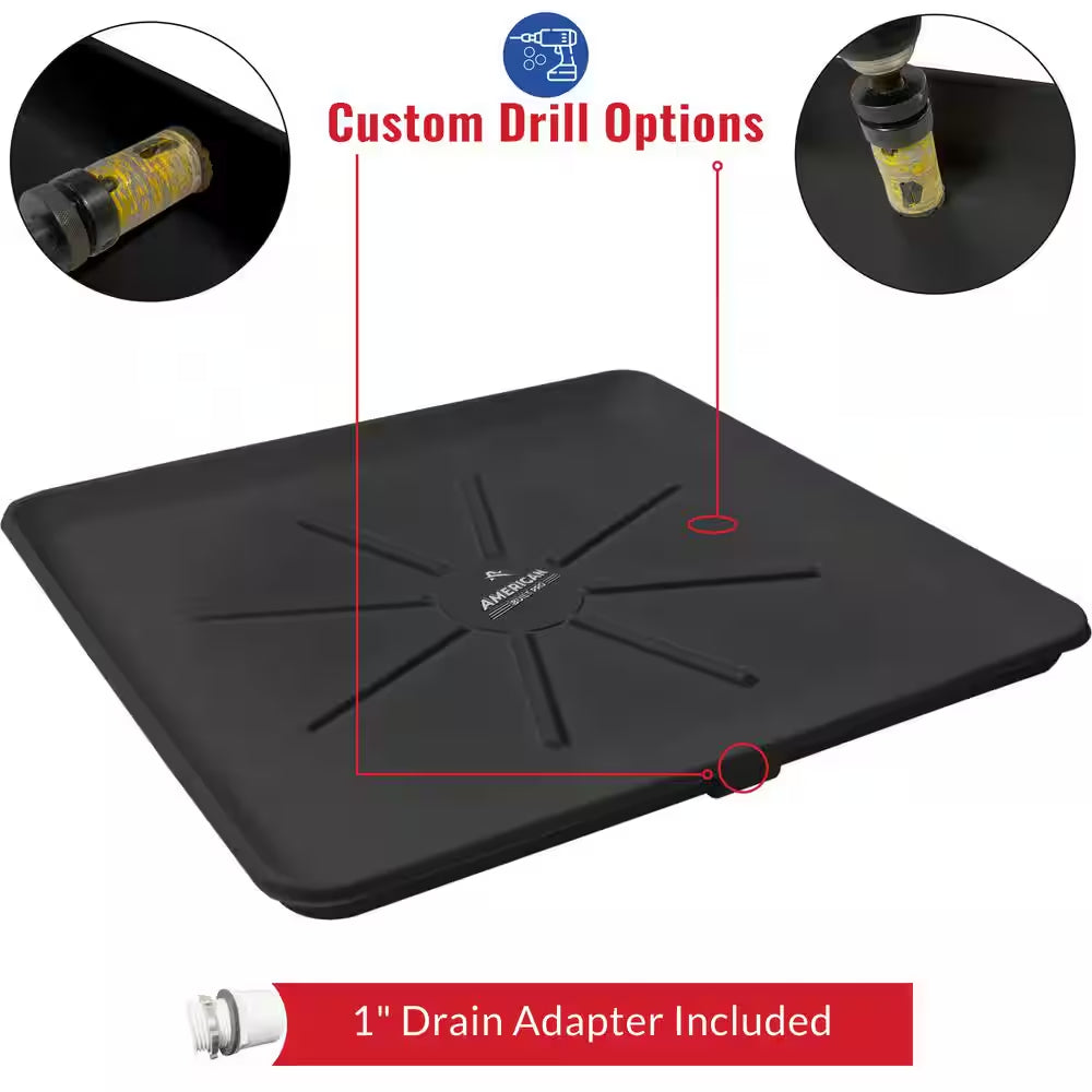 30 In. X 28 In. Plastic Washing Machine Drain Pan with Drainhose Adapter in Black