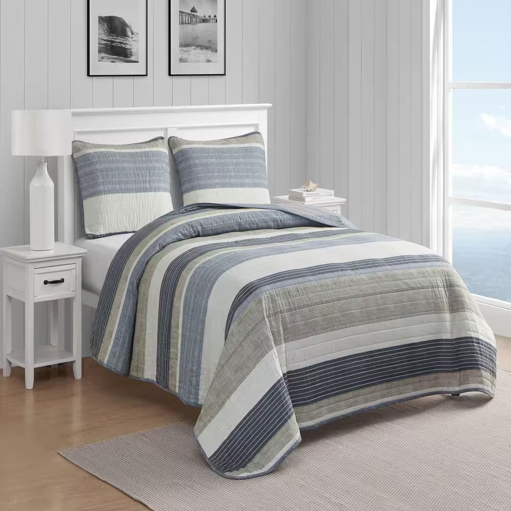 Ridgeport 3-Piece Beige Cotton Full/Queen Quilt Set