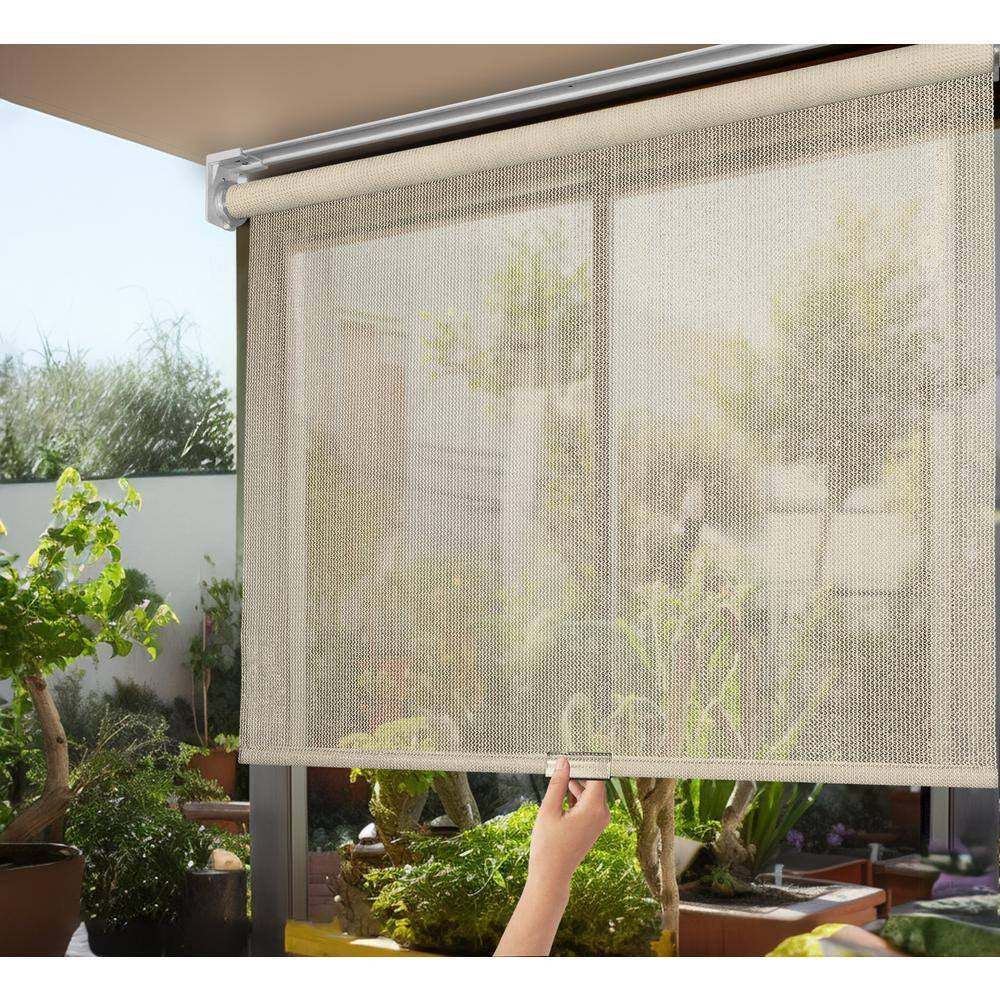 Natural Cordless UV Blocking Fade Resistant Polypropylene Outdoor Roller Shade 48 In. W X 66 In. L