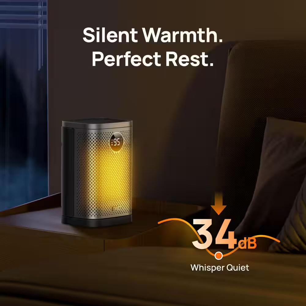 1500W 10 In. Compact Ceramic Convection Electric Space Heater W/Remote 70° Osc 3-Heat Levels in Silver
