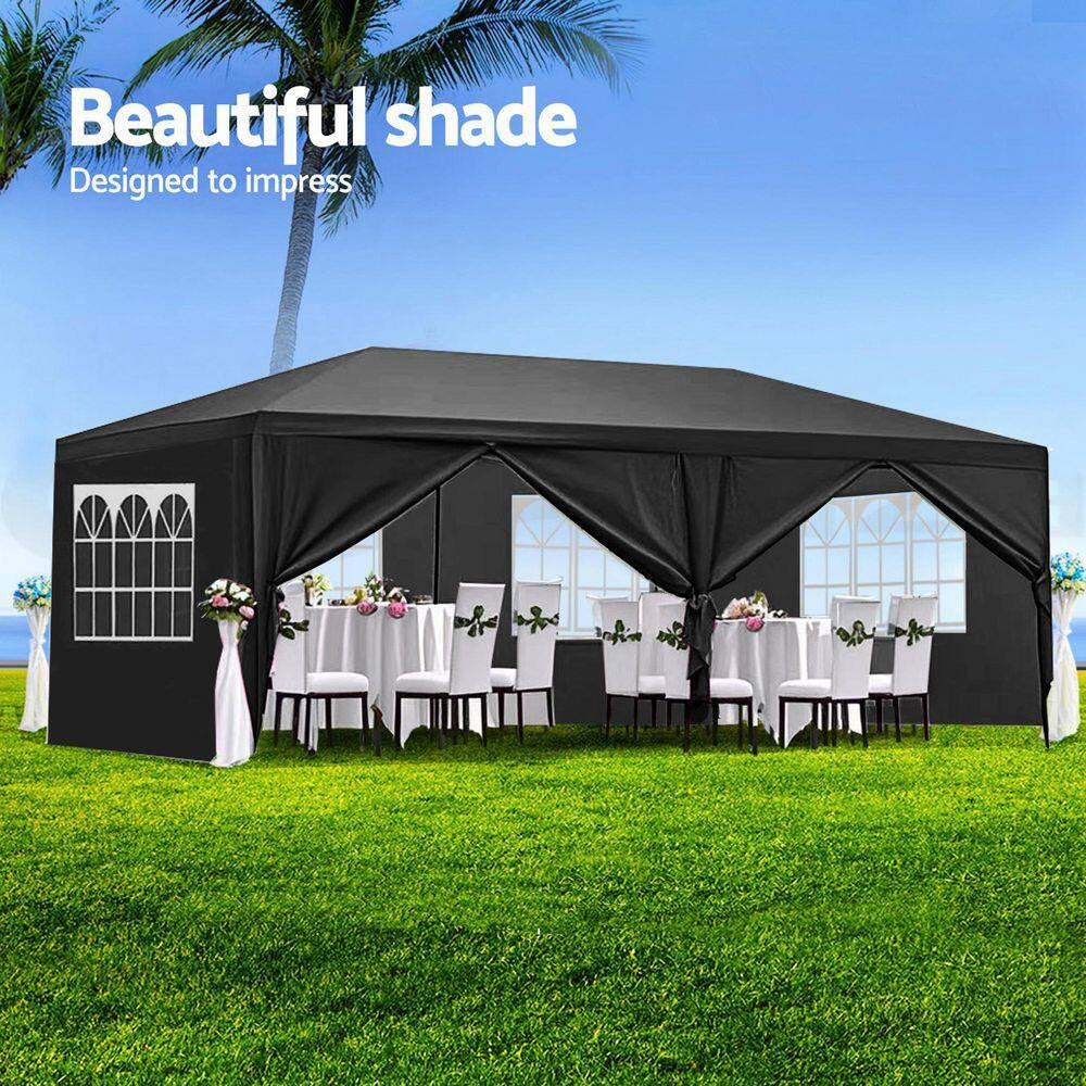 10 Ft. X 20 Ft. Black Outdoor Canopy with 6 Removable Sidewalls and Windows for Party