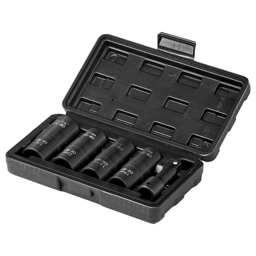 Lug Nut Impact Socket Set, 1/2 In. Drive Metric and SAE 6-Point Flip Socket Set, 4 Total Lug Nut Sizes