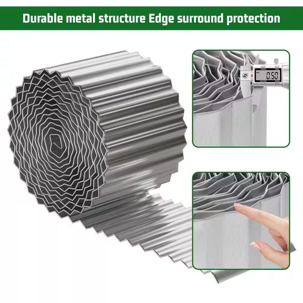 6 In. D X 480 In. W Corrugated Silver Metal Garden Edging Sturdy Lawn Border for Lawn Flower Bed Garden Yard