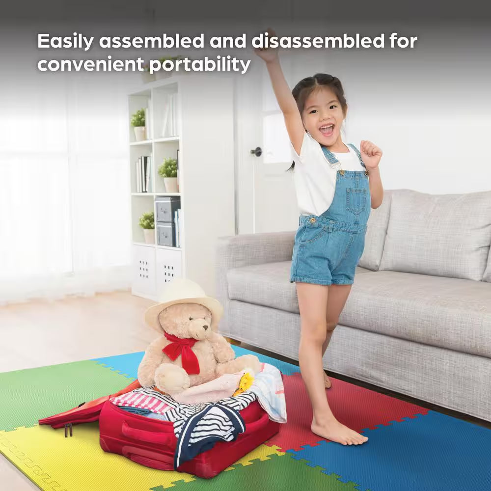 Multi-Purpose 24 In. X 24 In. Interlocking Multi-Color Foam Flooring Recyclamat (4-Pieces)