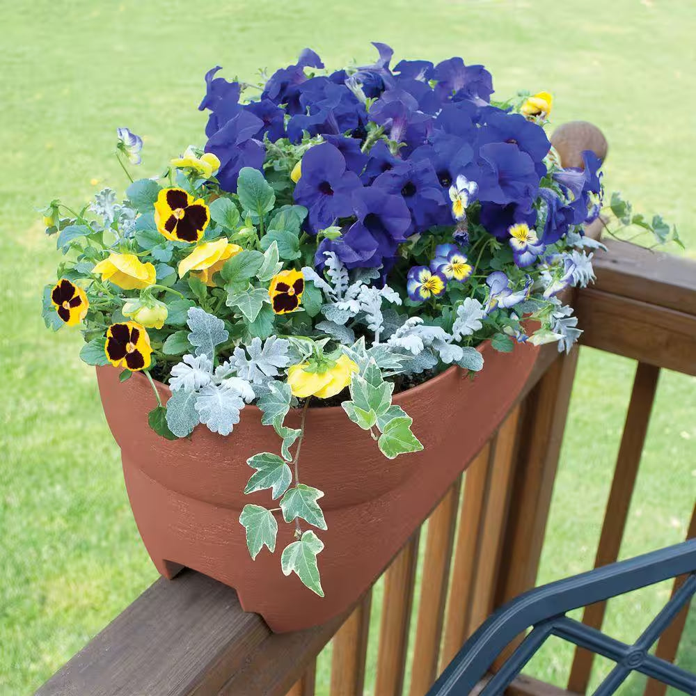 Bloomers Series 24 In. W X 12 In. H Terra Cotta Resin Deck and Porch Rail Planter