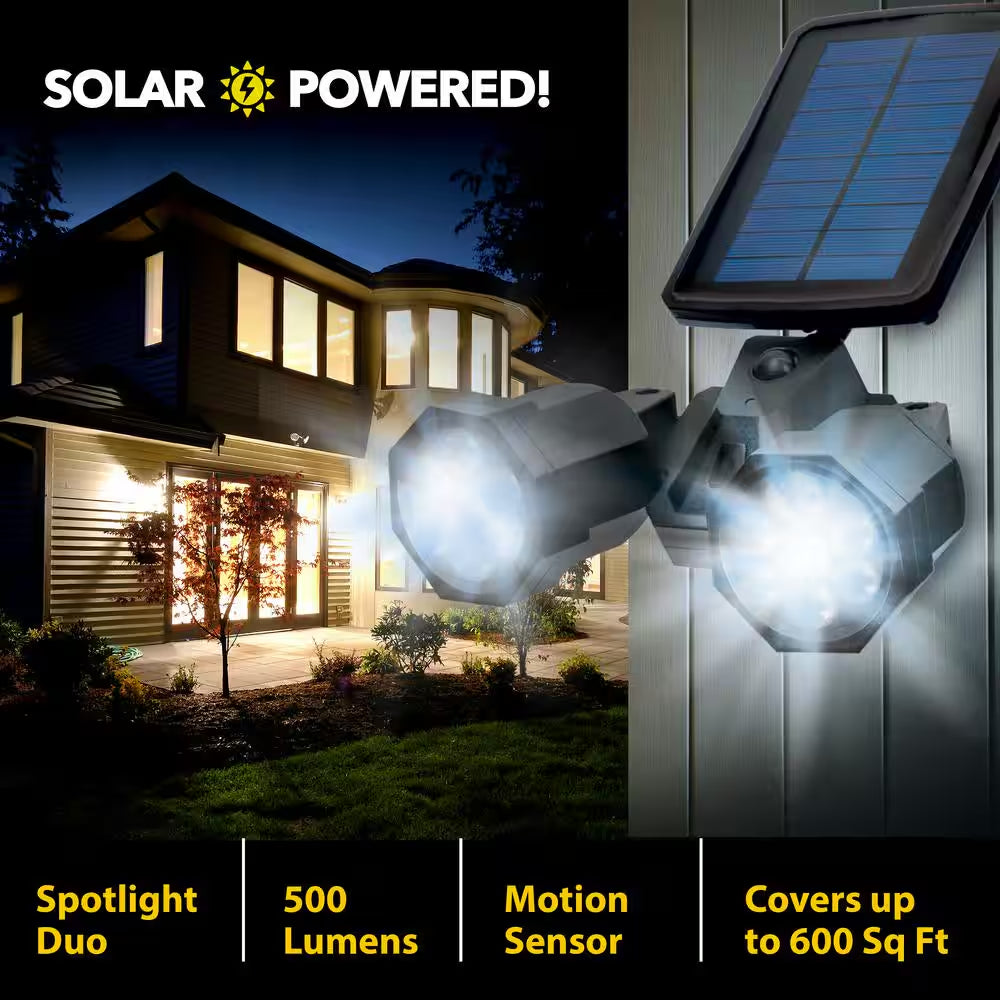 Solar Powered Motion Activated Integrated LED Black Outdoor Bionic Spotlight Duo Area Light