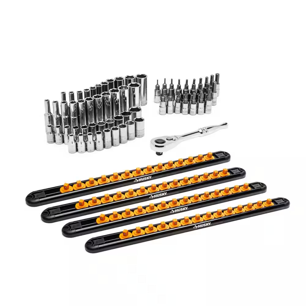 1/4 In. Drive SAE and Metric Socket and Bit Set with Ratchet and Rails (70-Piece)