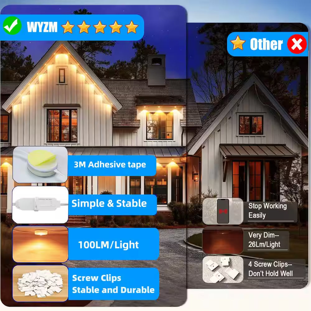 36-Light Indoor/Outdoor 50 Ft. Plug-In Integrated LED 2700K Warm White Novelty LED String Light Permanent Light, IP65