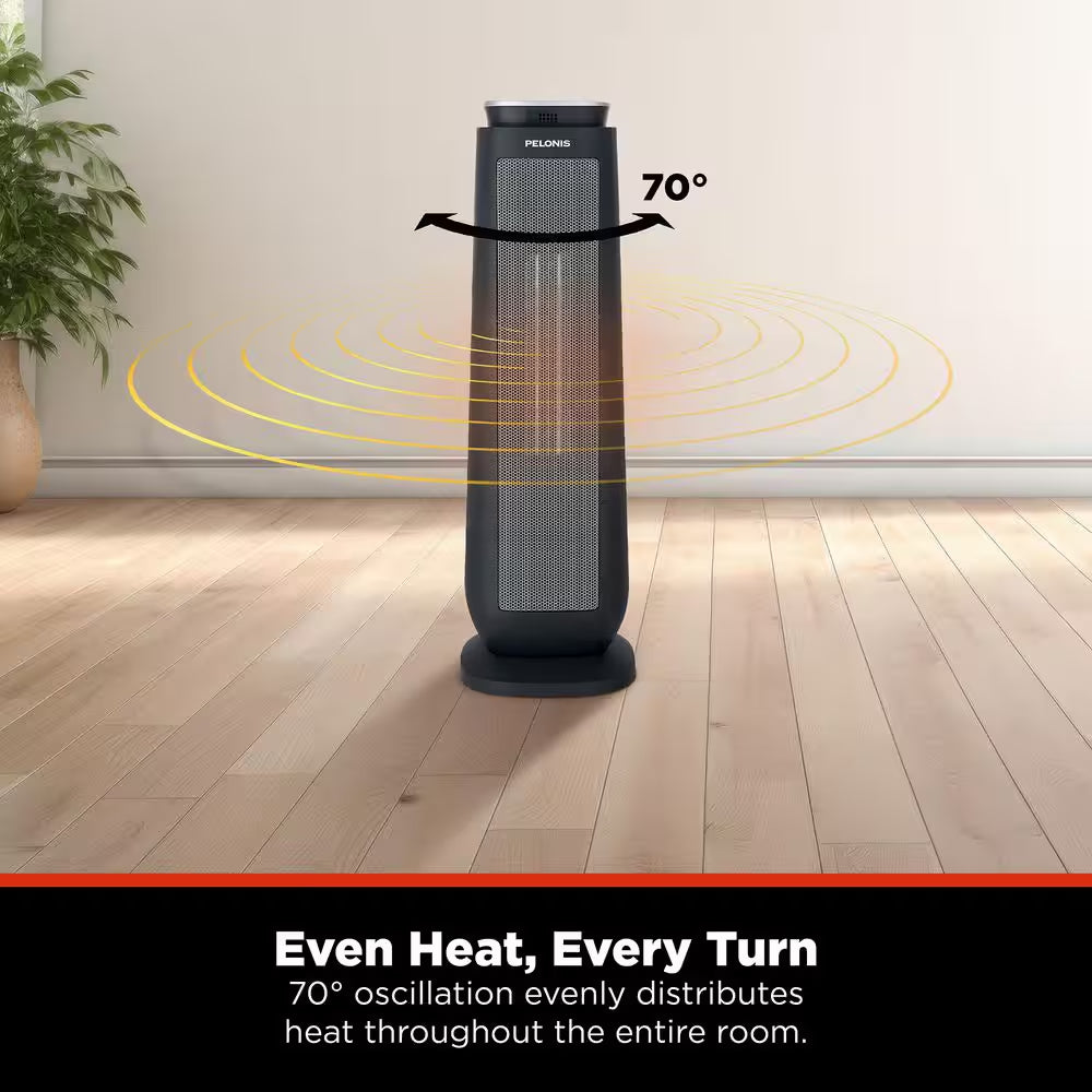 1500-Watt 23 In. Digital Tower Indoor Ceramic Heater Quiet Operation W/ Safety Overheat Protection and Fan Mode in Black