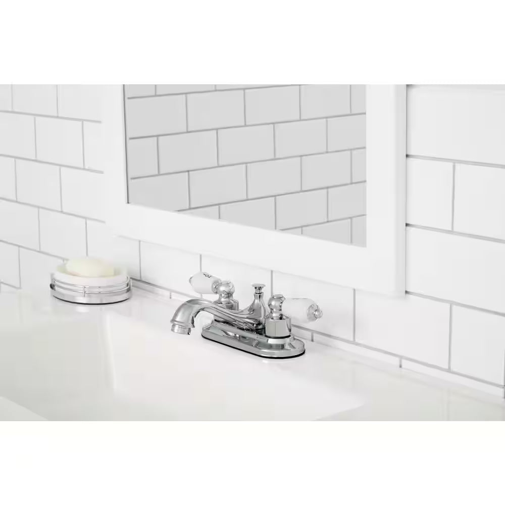 Teapot 4 In. Centerset Double-Handle Low-Arc Bathroom Faucet in Polished Chrome