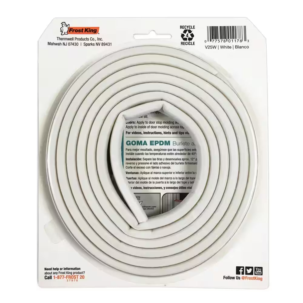 5/16 In. X 1/4 In. X 17 Ft. White D-Center EPDM Medium Gap Weatherseal Tape