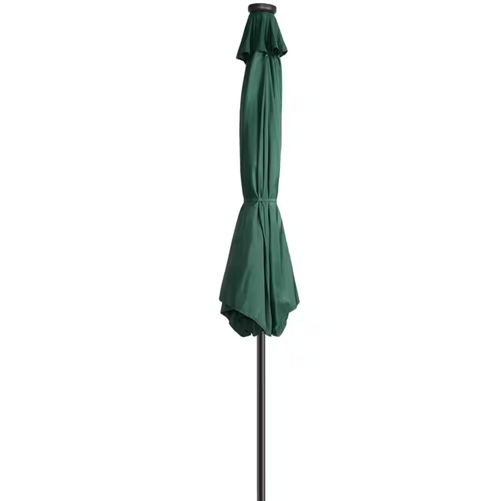 9 Ft. Steel Solar LED Lighted Patio Market Umbrella with Auto Tilt, Easy Crank Lift in Green
