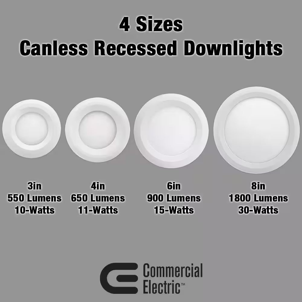 3 In. Canless Integrated LED Recessed Light Trim 550 Lumens Adjustable CCT Kitchen Bathroom Remodel Wet Rated Dimmable