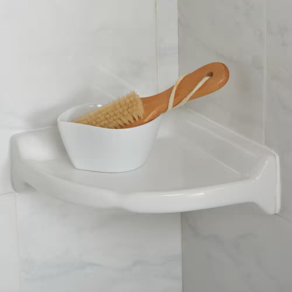 Restore 8.5 In. W Ceramic Wall Mounted Corner Shower Shelf Tile in White