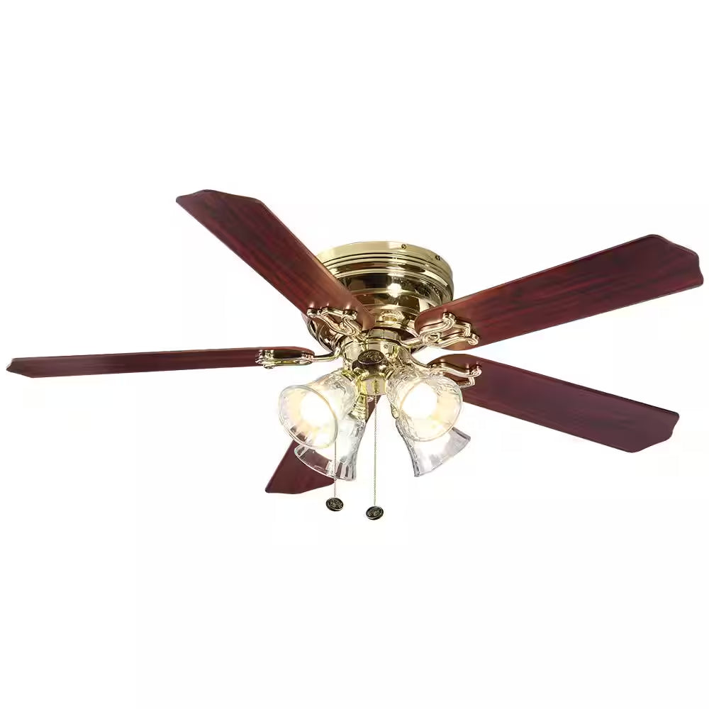 Carriage House 52 In. Indoor LED Polished Brass Ceiling Fan with Light Kit, Reversible Motor and Reversible Blades
