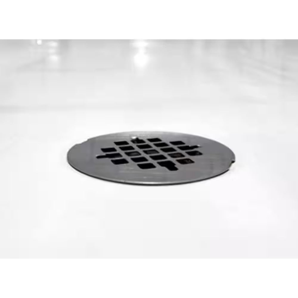2 In. No-Caulk PVC Compression Shower Drain with 4-1/4 In. round Grid Cover, Matte Black