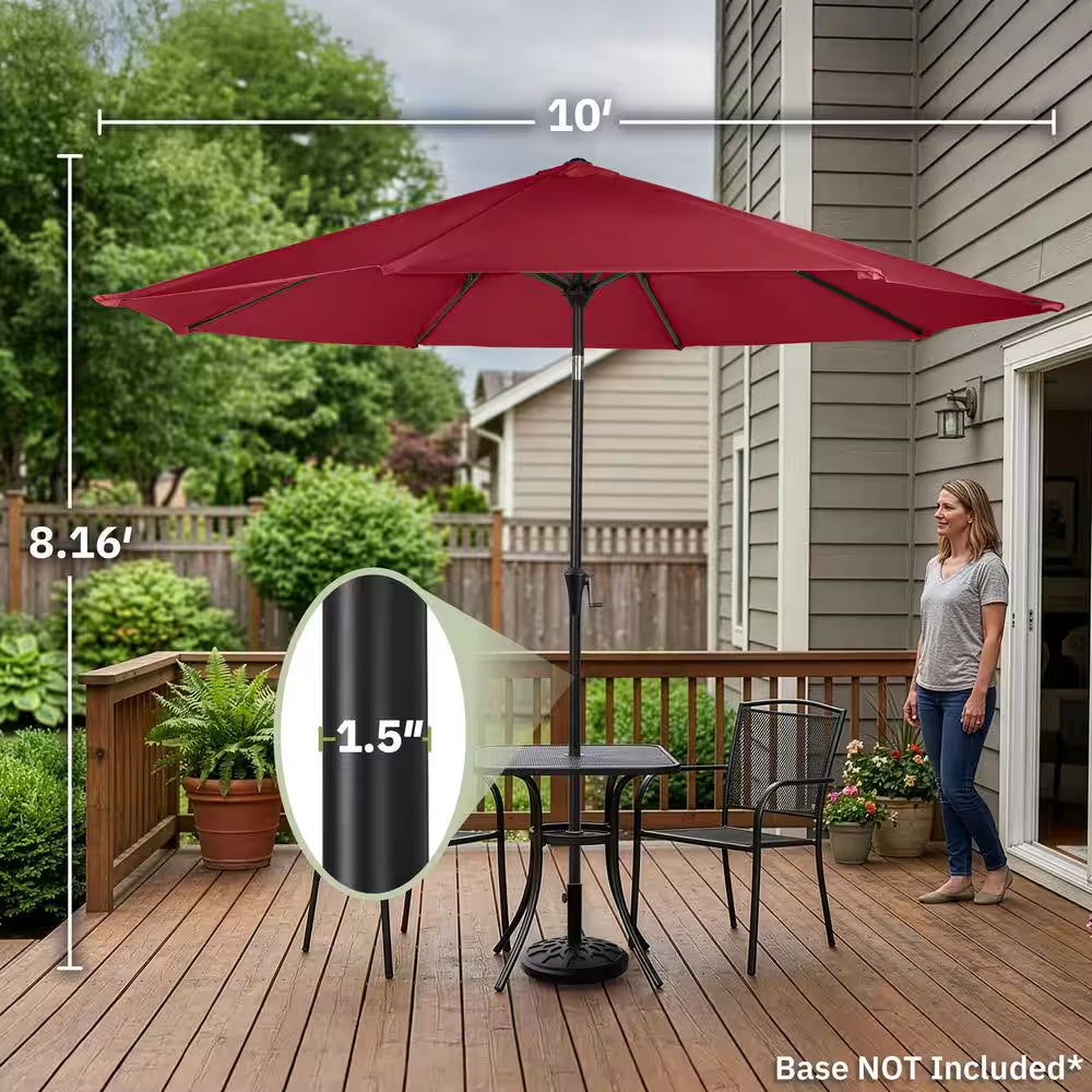 10 Ft. Aluminum Outdoor Patio Umbrella with Auto Tilt, Easy Crank Lift in Red