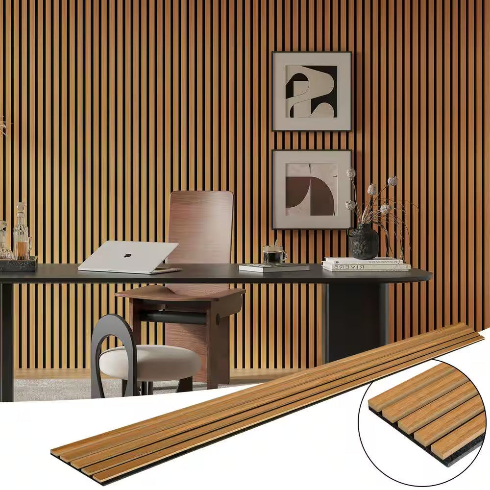 3/5 Ft. X 8 Ft. X 4/5 In. Wood Slat Acoustic Panels, MDF Decorative Teak Wall Paneling (4-Piece/21 Sq. Ft.)