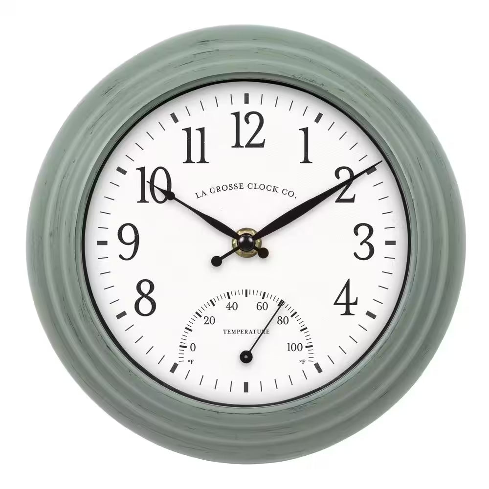 8 In. Sage Green Indoor/Outdoor Quartz Analog Wall Clock