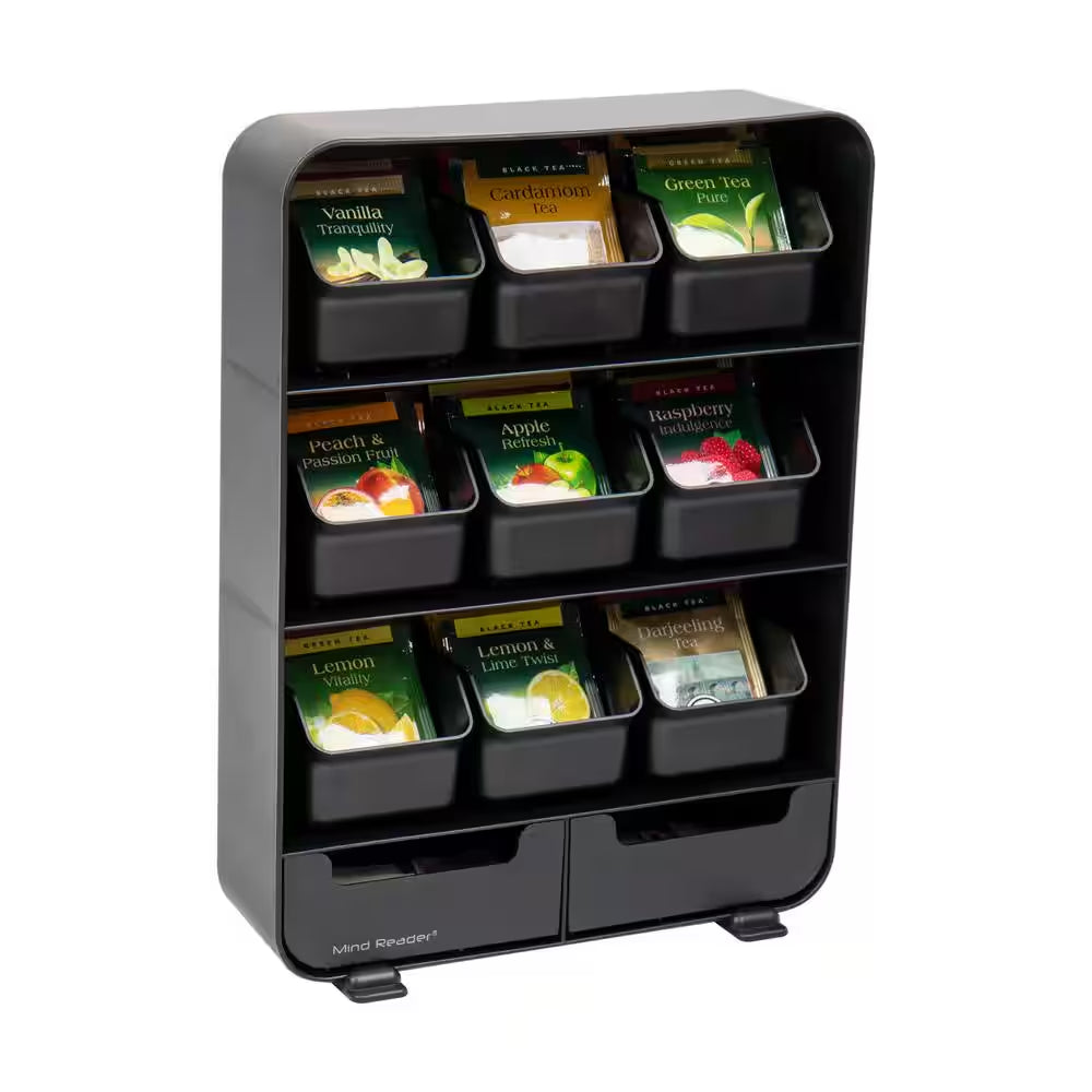 Tea Bag Organizer Tea Station Organizer Countertop Storage Plastic, Black