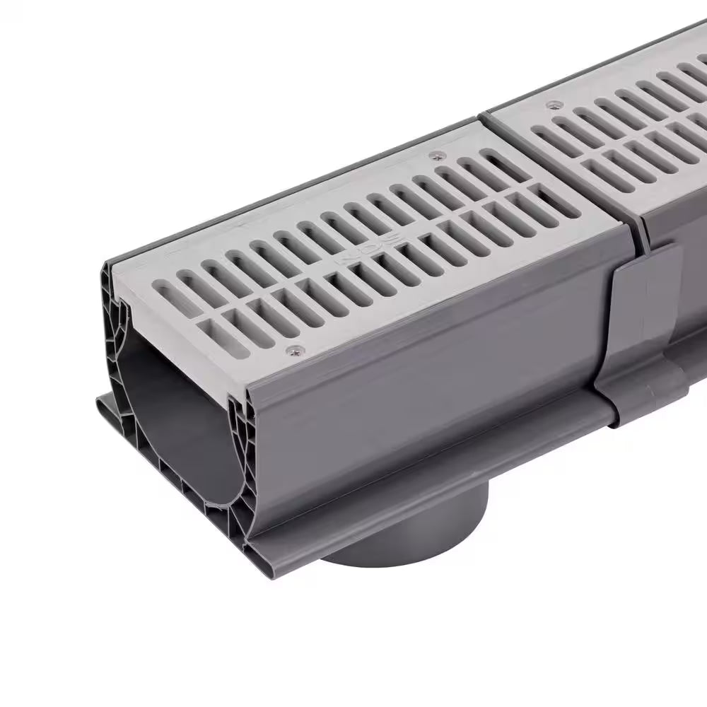 7 In. Spee-D Channel Drain with Grate and 3 In. and 4 In. Bottom Outlet