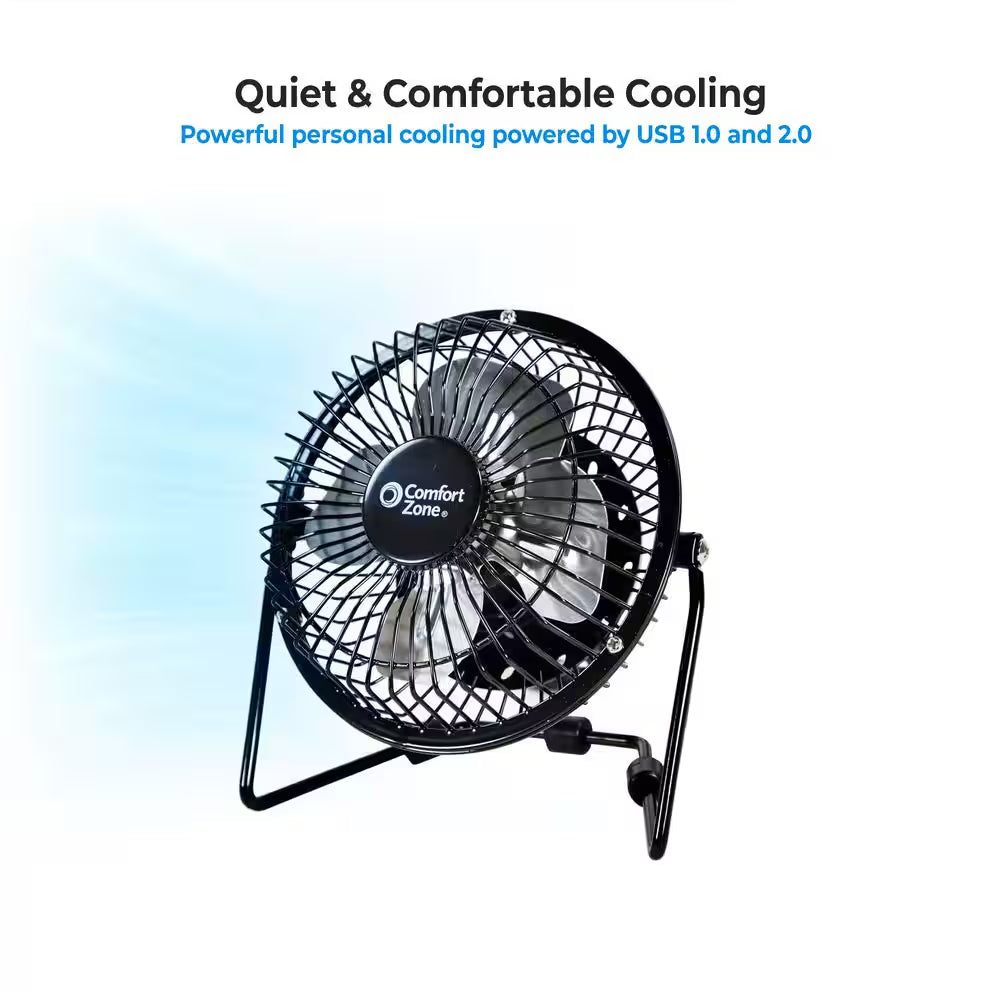 4 In. Black Single Speed Dual-Powered Desk Fan