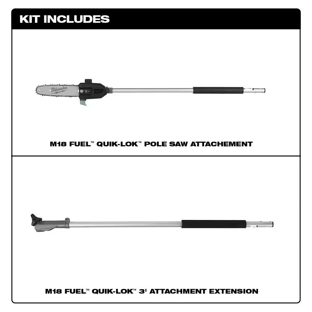 M18 FUEL 10 In. Pole Saw Attachment with QUIK-LOK 3 Ft. Attachment Extension