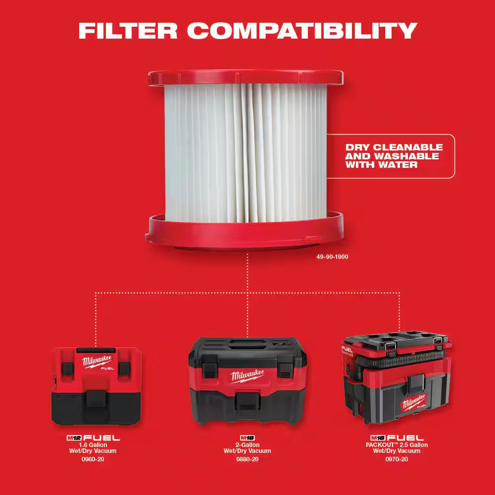 M18/M12 HEPA Wet/Dry Vacuum Filter for  Models 0880-20, 0970-20, & 0960-20 Vacuums (1-Pack)