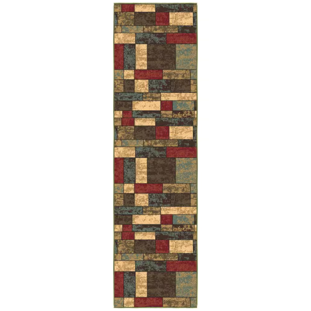 Ottohome Collection Non-Slip Rubberback Boxes Design 2 X 6 Indoor Runner Rug, 1 Ft. 10 In. X 6 Ft., Multicolor
