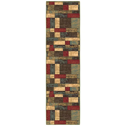 Ottohome Collection Non-Slip Rubberback Boxes Design 2 X 6 Indoor Runner Rug, 1 Ft. 10 In. X 6 Ft., Multicolor