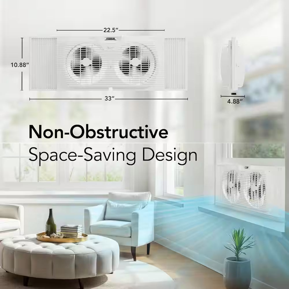 9 In. Electric Twin Window Fan with 3 Fan Speeds, Quiet Setting, White