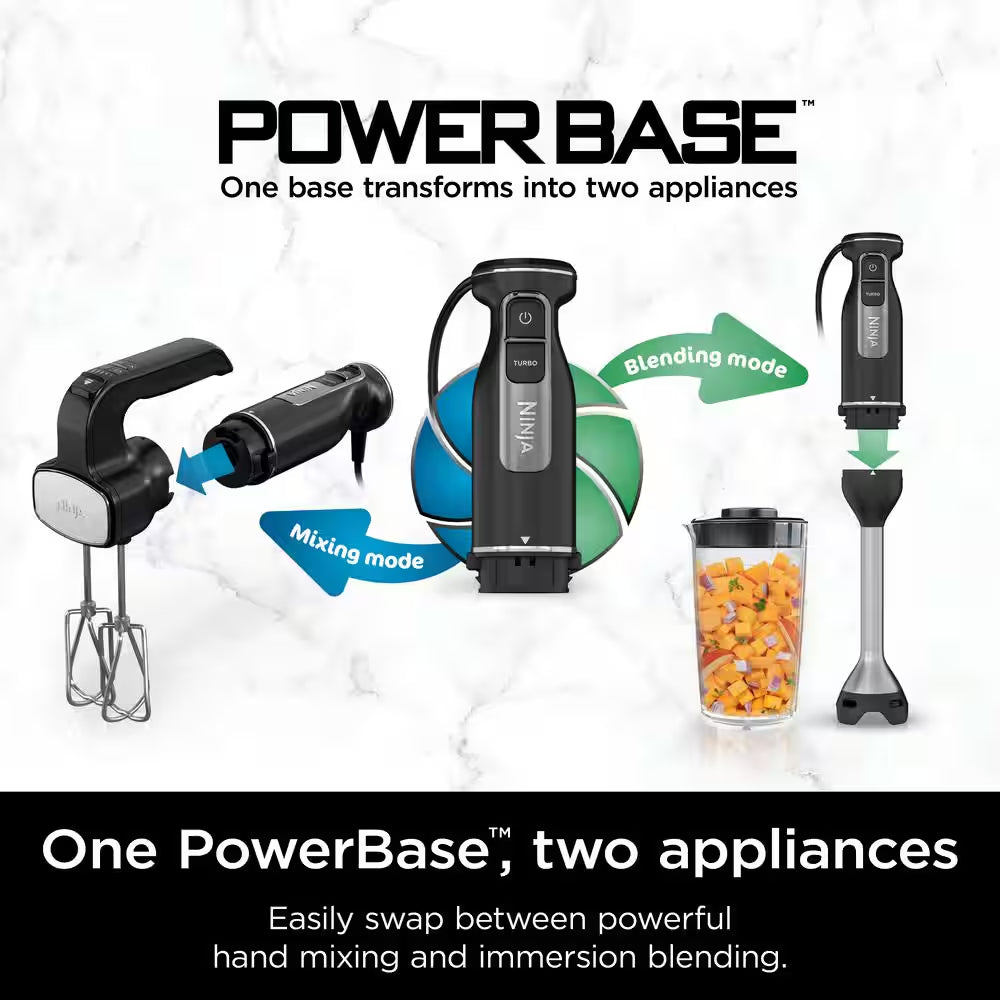 Foodi Power Mixer System, 5-Speed Black Immersion Blender and Hand Mixer