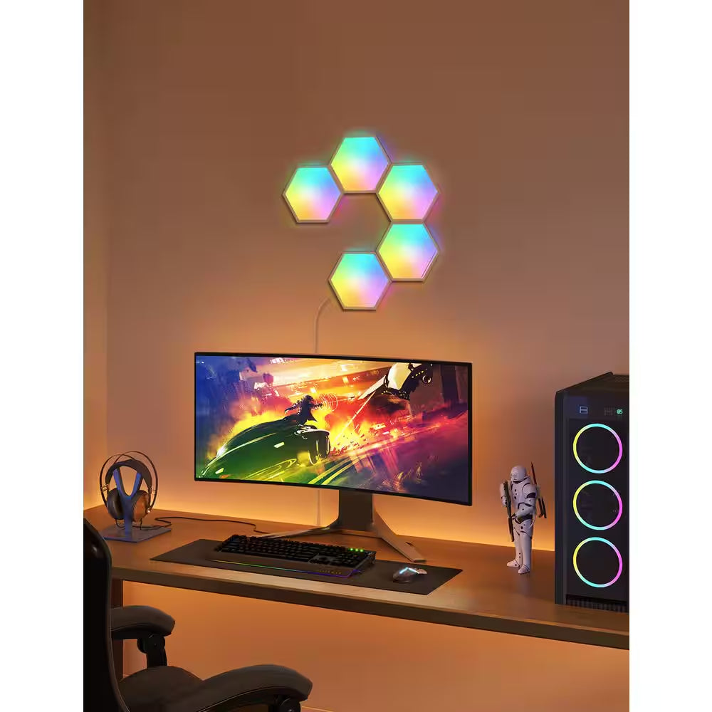 Glide Hexagon Smart Color Changing Plug-In Wi-Fi Enabled Integrated LED Light Panels (5-Piece)
