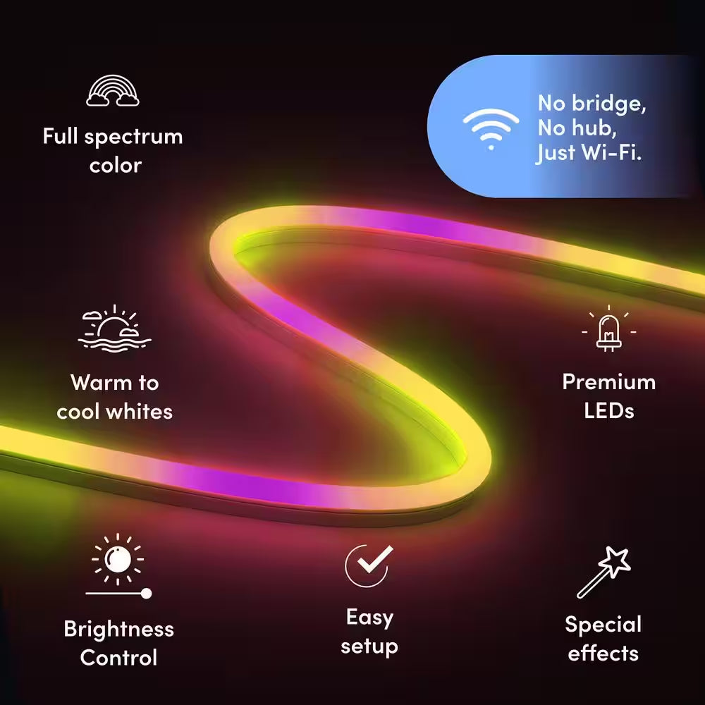 16 Ft. Smart Multi-Color RGBW Wi-Fi Plug-In Neon Flex Integrated LED Strip Light Works with Alexa/Google/Homekit/Siri