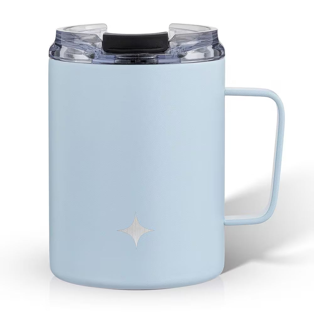 12 Oz. Blue Stainless Steel Vacuum Insulated Travel Coffee Mug Tumbler with Lid & Handle