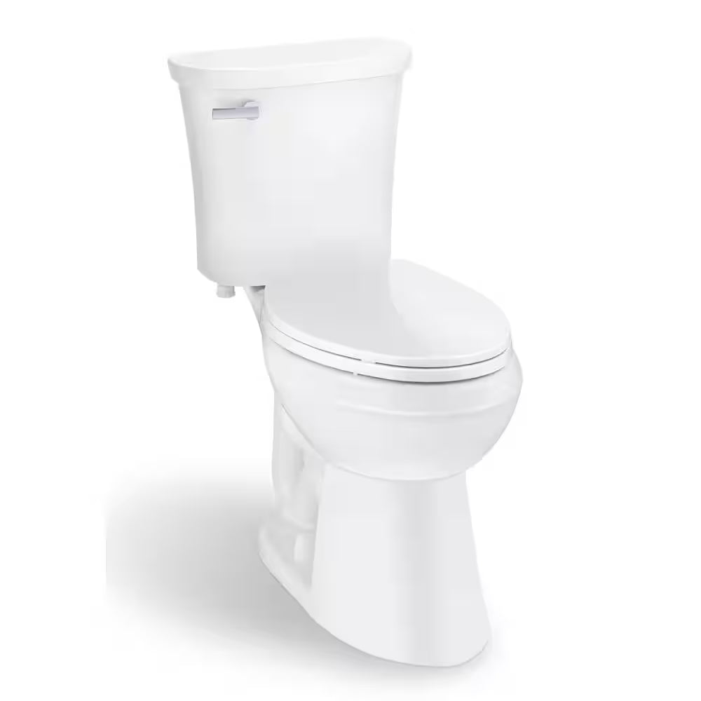 Power Flush 12 In. Rough in 2-Piece 1.28 GPF Single Flush Elongated Toilet in White, Seat Included