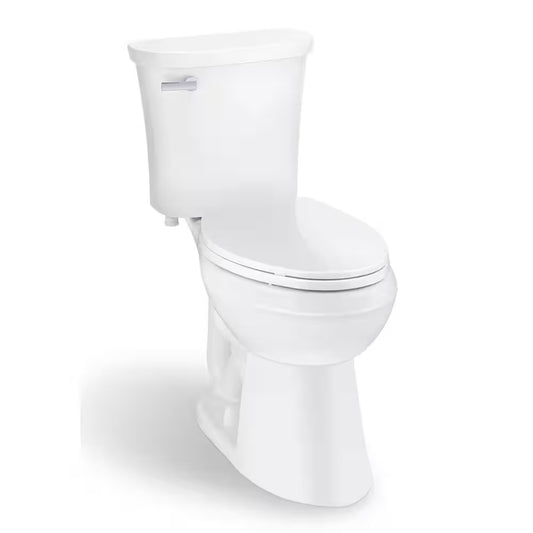 Power Flush 12 In. Rough in 2-Piece 1.28 GPF Single Flush Elongated Toilet in White, Seat Included