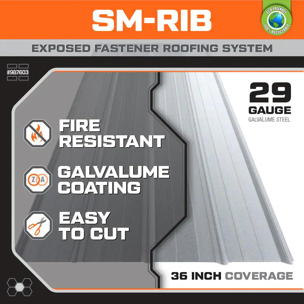 12 Ft. Sm-Rib Galvalume Steel 29-Gauge Roof/Siding Panel