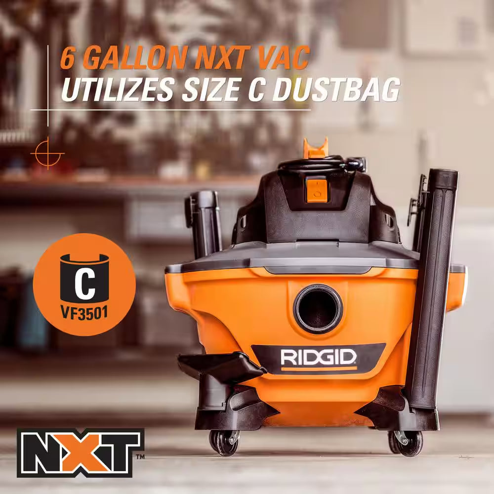 6 Gal. 3.5 Peak HP NXT Shop Vacuum Wet Dry Vac with General Debris Filter, Locking Hose and Attachments HD06001