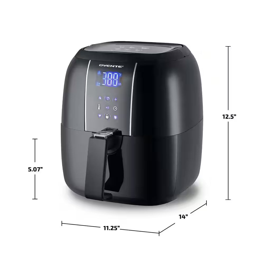 3.2 Qt. Black Air Fryer Grill Pan and Non-Stick Frying Basket Auto Shut-Off 6 Cooking Presets Touch Sensor