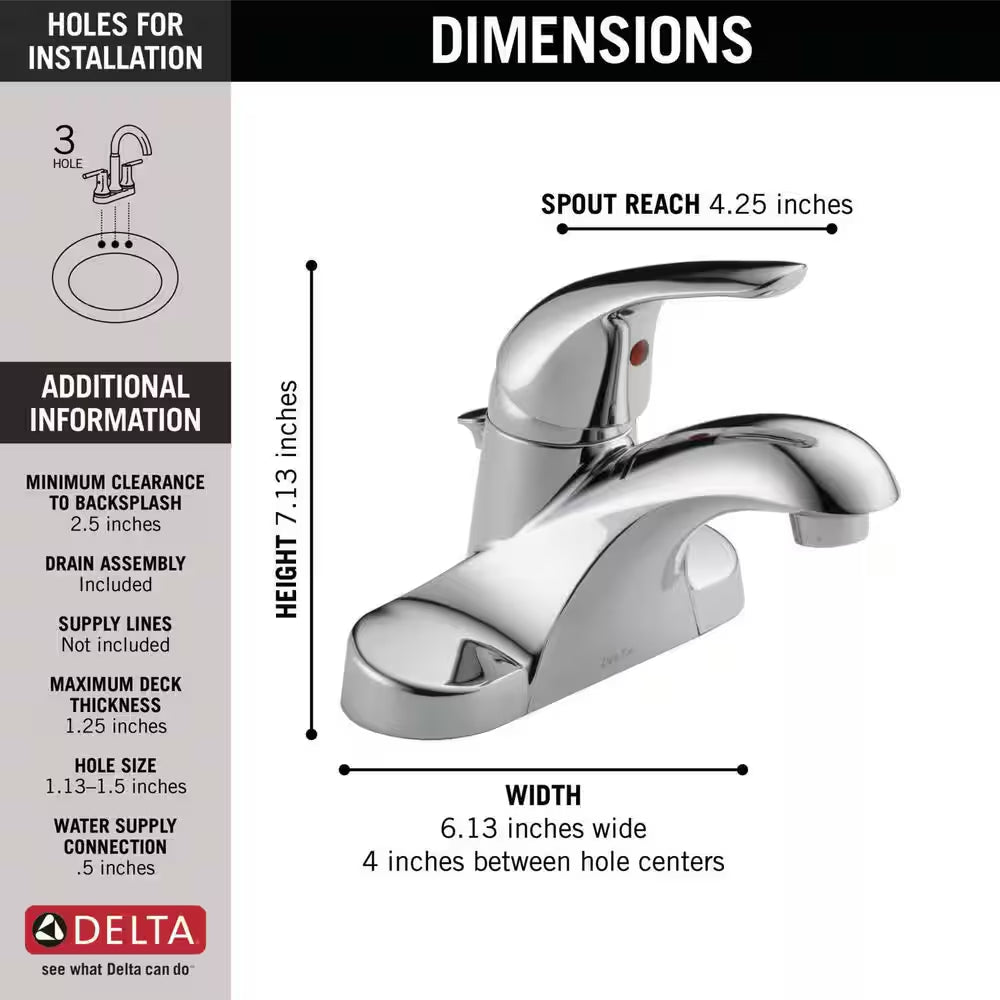 Foundations 4 In. Centerset Single Handle Bathroom Faucet in Polished Chrome